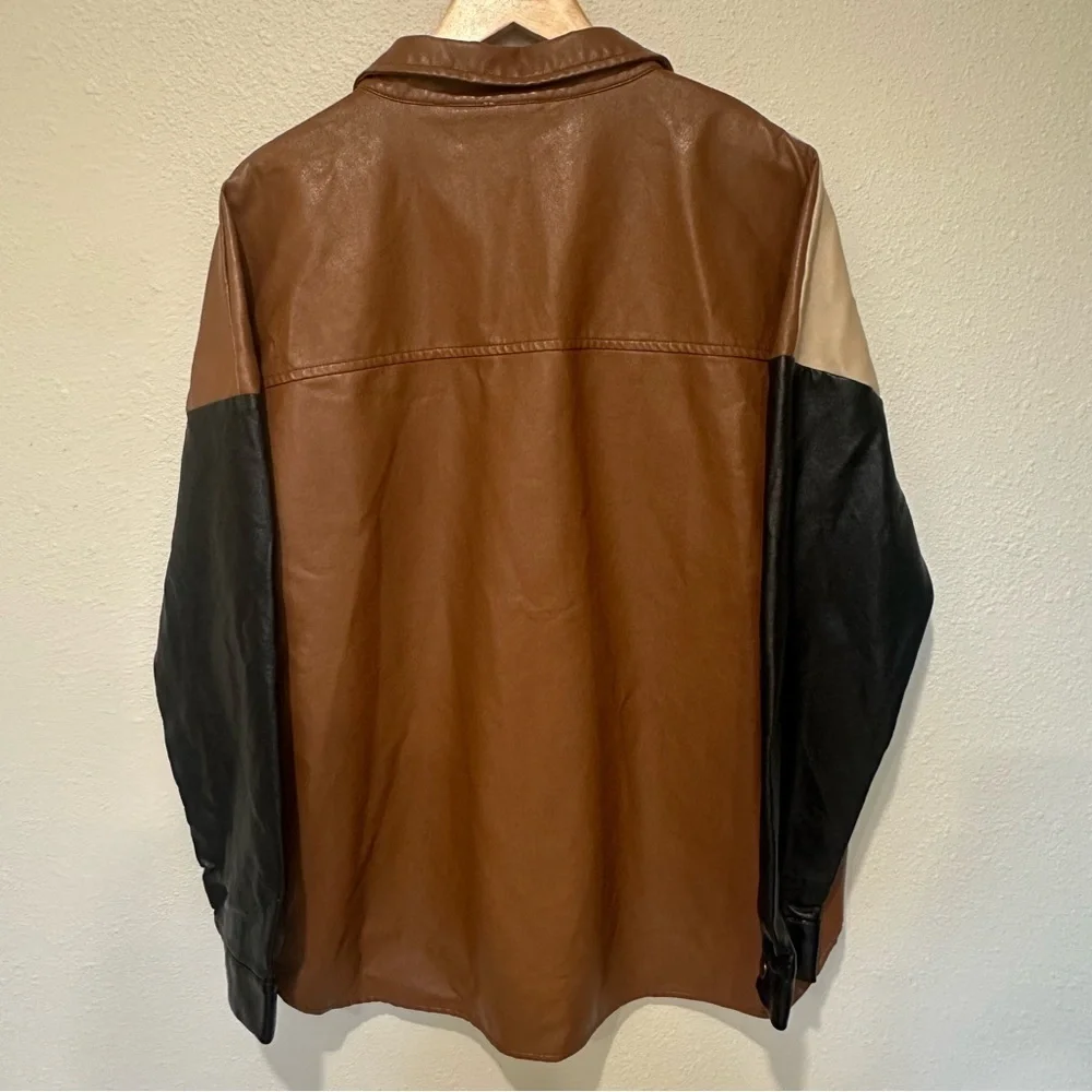 BiBi Color Block Faux Leather Shacket
